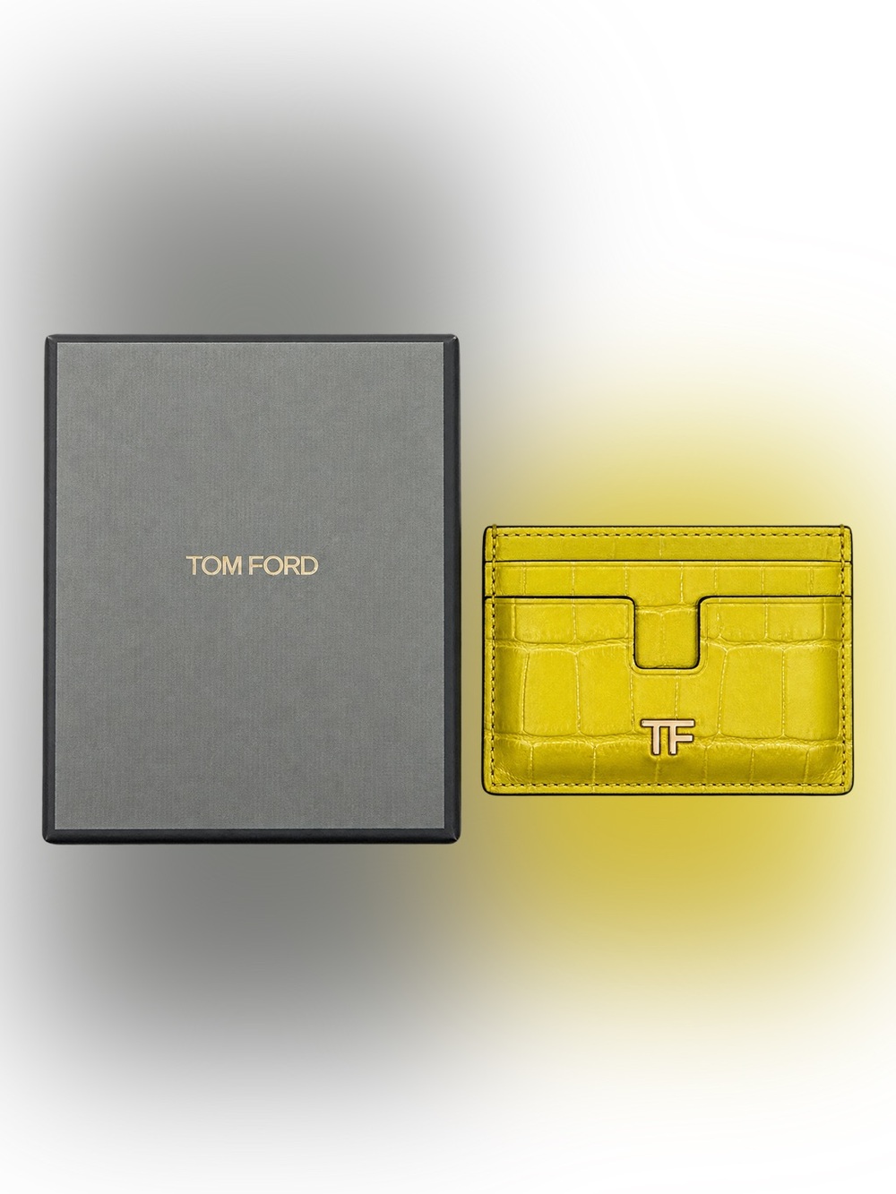 Tom Ford Yellow Croc-Embossed Leather Card Holder with TF Logo